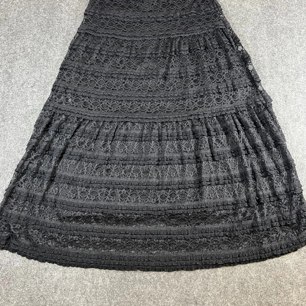 Max Studio Black Tiered Lace Maxi Skirt Boho Romantic Goth Size S Witchy Cottage